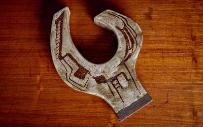 Danish Bullhorn Ceramic Sculpture like Vase signed Jeanette 1970s