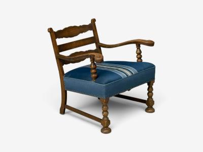 Danish Cabinetmaker Armchair Wool Carved Oak Denmark 1920s