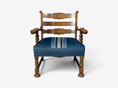 Danish Cabinetmaker Armchair Wool Carved Oak Denmark 1920s