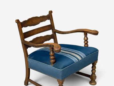 Danish Cabinetmaker Armchair Wool Carved Oak Denmark 1920s
