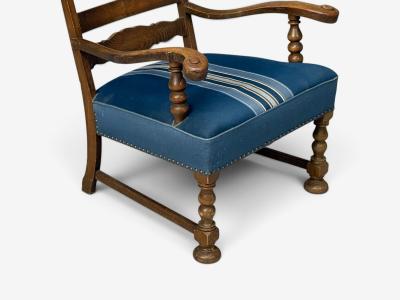 Danish Cabinetmaker Armchair Wool Carved Oak Denmark 1920s