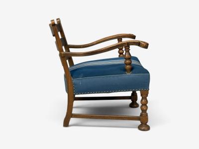 Danish Cabinetmaker Armchair Wool Carved Oak Denmark 1920s