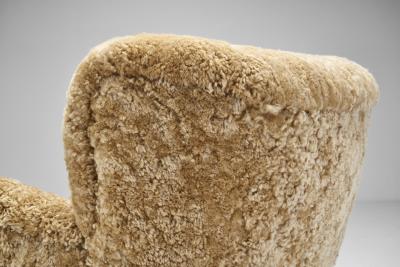 Danish Cabinetmaker Armchair in Warm Sheepskin Denmark ca 1950s