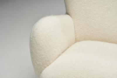 Danish Cabinetmaker Armchair with Ottomans Upholstered in Wool Denmark ca 1950s