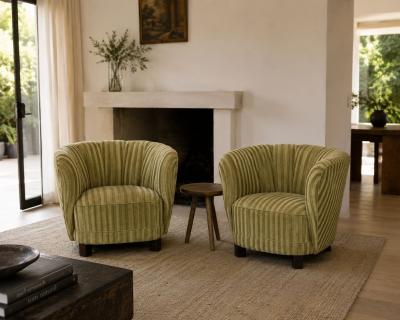 Danish Cabinetmaker Banana Lounge Chairs Beech Velour Denmark 1940s
