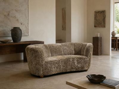 Danish Cabinetmaker Banana Sofa Sahara Sheepskin Beechwood Denmark 1940s