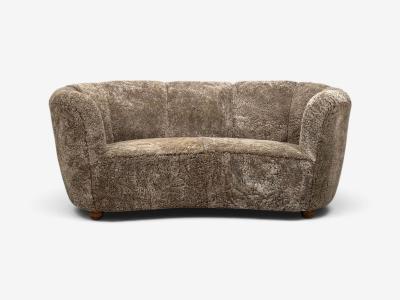 Danish Cabinetmaker Banana Sofa Sahara Sheepskin Beechwood Denmark 1940s
