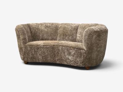 Danish Cabinetmaker Banana Sofa Sahara Sheepskin Beechwood Denmark 1940s