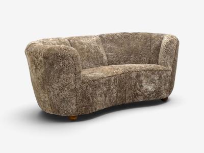 Danish Cabinetmaker Banana Sofa Sahara Sheepskin Beechwood Denmark 1940s