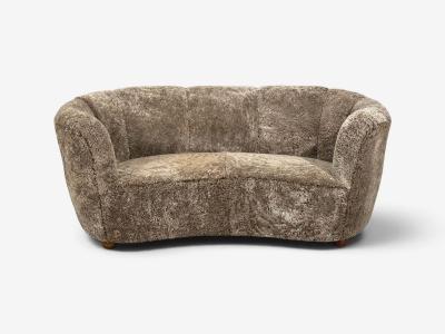 Danish Cabinetmaker Banana Sofa Sahara Sheepskin Beechwood Denmark 1940s