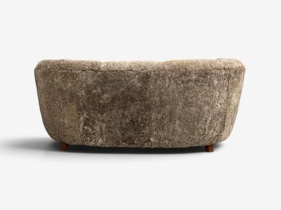 Danish Cabinetmaker Banana Sofa Sahara Sheepskin Beechwood Denmark 1940s