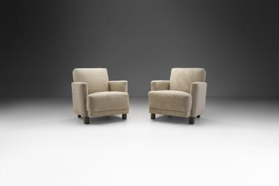Danish Cabinetmaker Easy Chairs with Stained Beech Legs Denmark ca 1950s