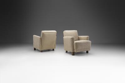 Danish Cabinetmaker Easy Chairs with Stained Beech Legs Denmark ca 1950s