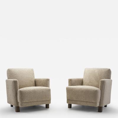 Danish Cabinetmaker Easy Chairs with Stained Beech Legs Denmark ca 1950s