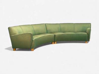 Danish Cabinetmaker Fabric Wood Monumental Banana Sofa Denmark 1960s