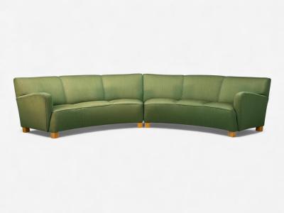 Danish Cabinetmaker Fabric Wood Monumental Banana Sofa Denmark 1960s