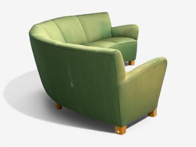 Danish Cabinetmaker Fabric Wood Monumental Banana Sofa Denmark 1960s