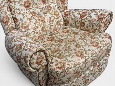 Danish Cabinetmaker Large Wingback Chair Floral Fabric Wood Denmark 1950s