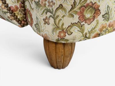 Danish Cabinetmaker Large Wingback Chair Floral Fabric Wood Denmark 1950s