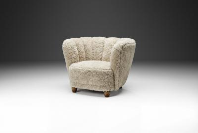 Danish Cabinetmaker Lounge Chair with Sheepskin Upholstery Denmark 1940s