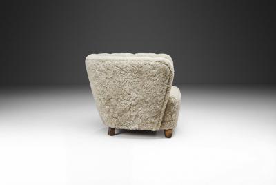 Danish Cabinetmaker Lounge Chair with Sheepskin Upholstery Denmark 1940s