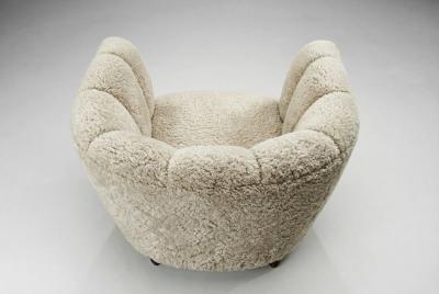 Danish Cabinetmaker Lounge Chair with Sheepskin Upholstery Denmark 1940s