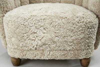 Danish Cabinetmaker Lounge Chair with Sheepskin Upholstery Denmark 1940s