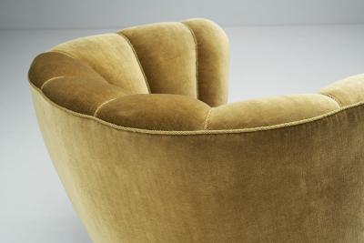 Danish Cabinetmaker Lounge Chair with Velour Upholstery Denmark 1940s