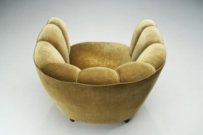 Danish Cabinetmaker Lounge Chair with Velour Upholstery Denmark 1940s