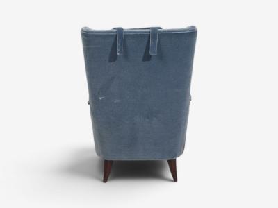 Danish Cabinetmaker Lounge Chairs Blue Velvet Stained Wood Denmark 1950s