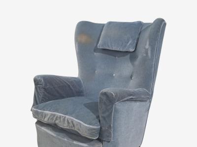 Danish Cabinetmaker Lounge Chairs Blue Velvet Stained Wood Denmark 1950s