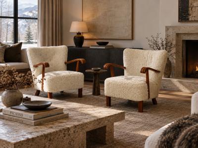 Danish Cabinetmaker Lounge Chairs Shearling Beech 1940s