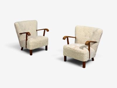 Danish Cabinetmaker Lounge Chairs Shearling Beech 1940s