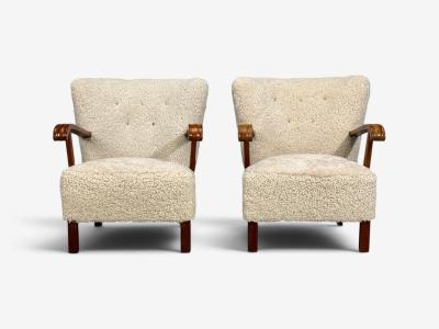 Danish Cabinetmaker Lounge Chairs Shearling Beech 1940s