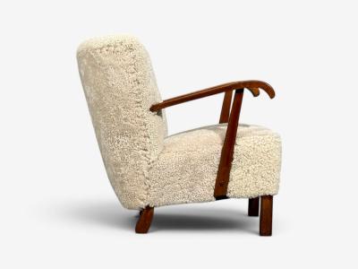 Danish Cabinetmaker Lounge Chairs Shearling Beech 1940s