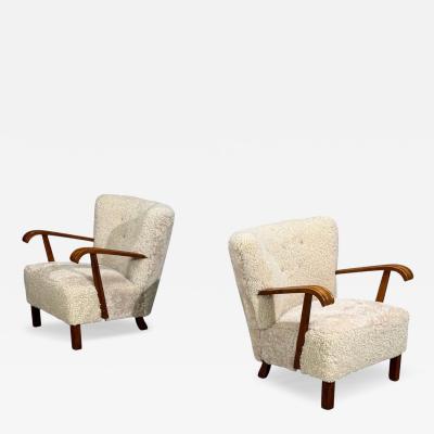 Danish Cabinetmaker Lounge Chairs Shearling Beech 1940s