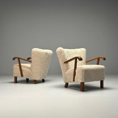 Danish Cabinetmaker Mid Century Modern Lounge Chairs Shearling Beech 1940s