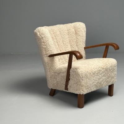 Danish Cabinetmaker Mid Century Modern Lounge Chairs Shearling Beech 1940s