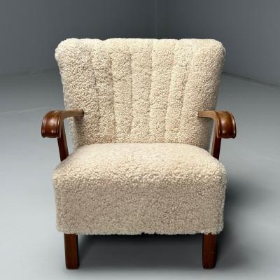 Danish Cabinetmaker Mid Century Modern Lounge Chairs Shearling Beech 1940s
