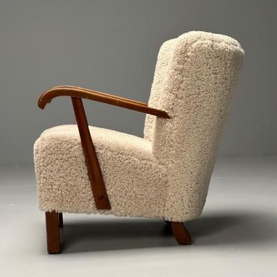 Danish Cabinetmaker Mid Century Modern Lounge Chairs Shearling Beech 1940s