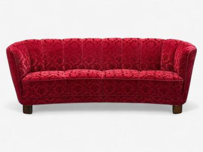 Danish Cabinetmaker Oak Fabric Curved Banana Sofa Denmark 1960s