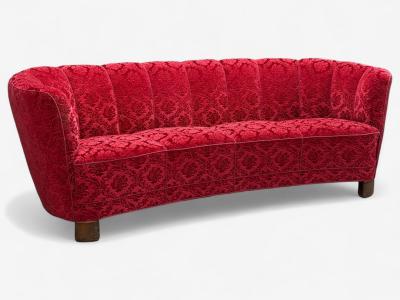Danish Cabinetmaker Oak Fabric Curved Banana Sofa Denmark 1960s