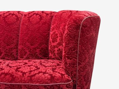 Danish Cabinetmaker Oak Fabric Curved Banana Sofa Denmark 1960s
