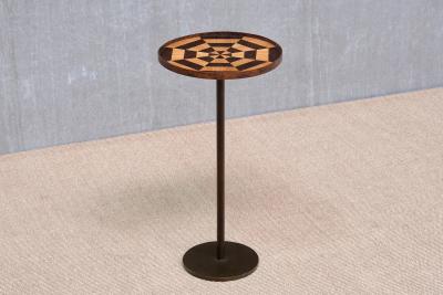 Danish Cabinetmaker Pedestal Table with Radial Marquetry Top Bronze circa 1950