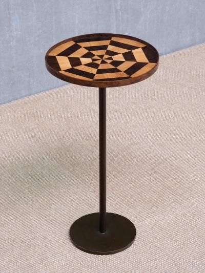 Danish Cabinetmaker Pedestal Table with Radial Marquetry Top Bronze circa 1950