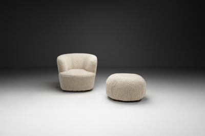 Danish Cabinetmaker Sheepskin Lounge Chair and Ottoman Denmark 1940s