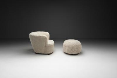 Danish Cabinetmaker Sheepskin Lounge Chair and Ottoman Denmark 1940s