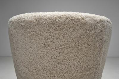 Danish Cabinetmaker Sheepskin Lounge Chair and Ottoman Denmark 1940s