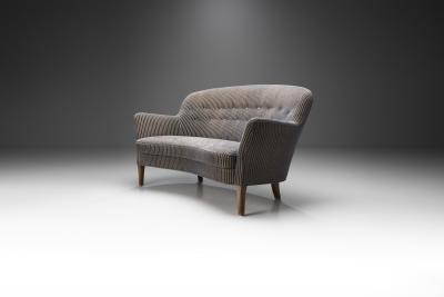 Danish Cabinetmaker Two Seater Sofa with Striped Upholstery Denmark 1940s