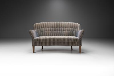 Danish Cabinetmaker Two Seater Sofa with Striped Upholstery Denmark 1940s